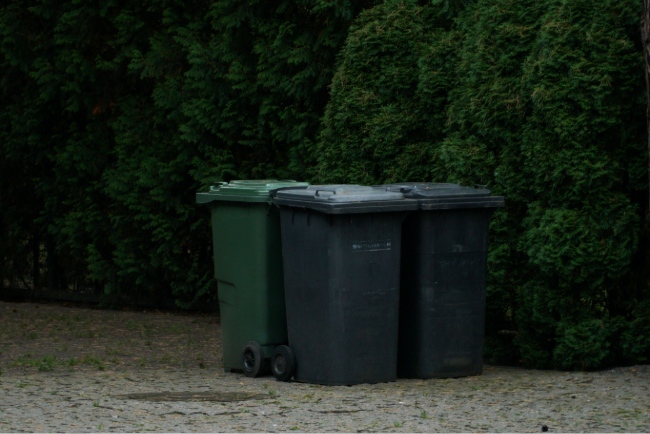 Agent SoVarNet effectuant le nettoyage et la désinfection de containers poubelles à La Valette-du-Var